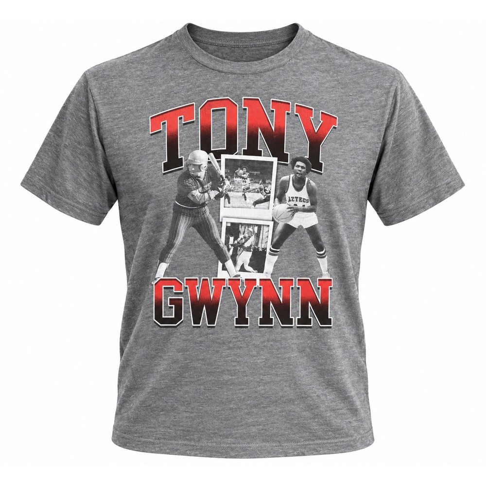 Tony Gwynn San Diego Padres SDSU Aztecs Double Sided Graphic T-Shirt Gray Sports
